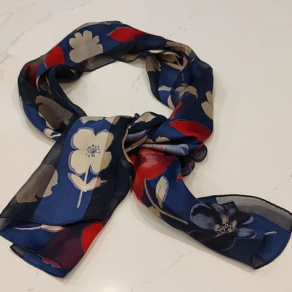 Charter Club Silk Long Floral Scarf Red and Blue Wrap